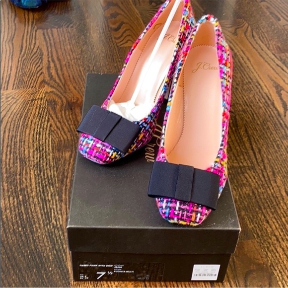 NEW! J.Crew mixed tweed glitter block heel ribbon bow size 7.5 - Picture 4 of 7